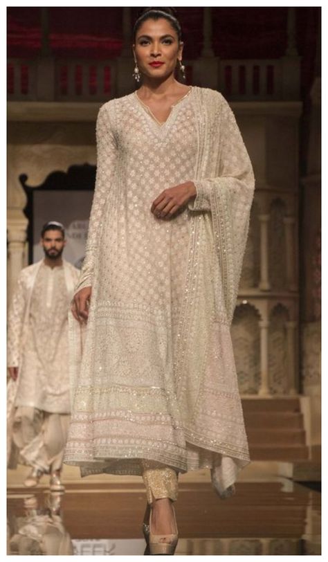 White Salwar Kameez, Bmw India, Ivory Suit, Nikkah Dress, Chikankari Suits, Suit Outfit, Fashion Week 2015, Indian Bridal Fashion, Indian Couture