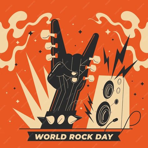 Premium Vector | Flat world rock day illustration with hand showing rock sign Rock Aesthetic Posters, Punk Rock Illustration, Rock N Roll Design, Rock Music Illustration, Rock And Roll Illustration, Alternative Rock Aesthetic, Rock Band Illustration, Rock Graphic Design, Rockstar Design