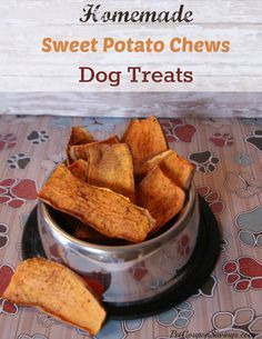 Homemade Sweet Potato Chews Dog Treats  They are made with only 3 simple and  inexpensive ingredients that you can feel great about feeding to your pet. If you are looking for a grain-free treat for your dog this is a great alternative. Sweet Potato Dog Chews, Sweet Potato Dog, Homemade Dog Cookies, Sweet Potato Dog Treats, Potato Dog, Easy Dog Treat Recipes, Pet Nutrition, Dog Biscuit Recipes, Easy Dog Treats