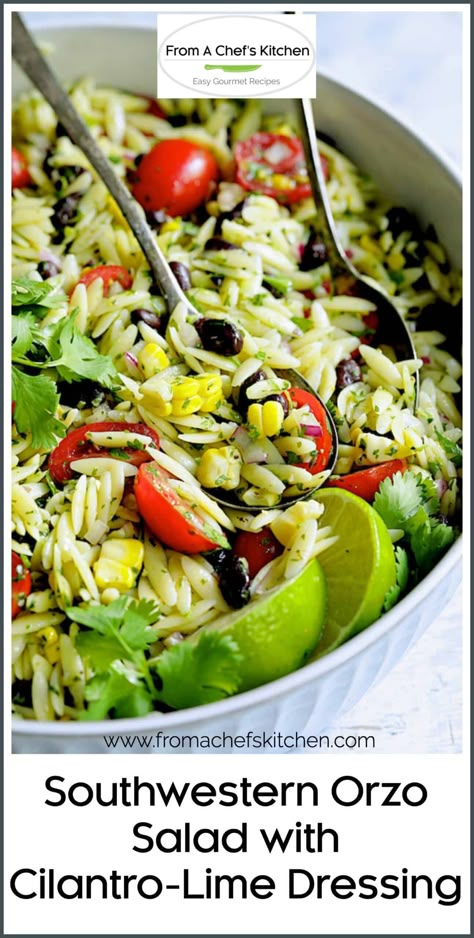 Salad With Cilantro Lime Dressing, Fresh Jalapeno, Orzo Salad Recipes, Recipes Quick And Easy, Orzo Pasta Salad, Orzo Recipes, Cilantro Lime Dressing, Orzo Salad, Chef's Kitchen