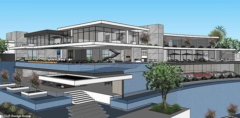 Mohammed Hadid building mansion next door to Meghan and Harry | Daily Mail Online Modern Mansion Exterior Front View, Modern Mega Mansion Floor Plan, Modern Mega Mansion Exterior, Mega Modern Mansion, Bloxburg Mega Mansion, Bloxburg Villa, Modern Mansion Exterior, Modern House Bloxburg, Modern Mega Mansion