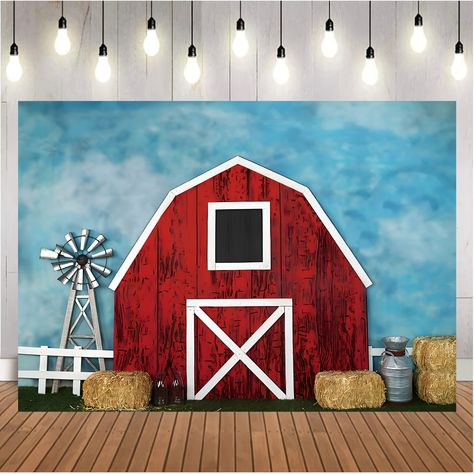 Faster shipping. Better service Farm Party Backdrop, Red Barn Door, Decoration Photography, Birthday Party Photography, Background Studio, Backdrop Birthday, Cake Table Decorations, Studio Foto, Seamless Backdrop