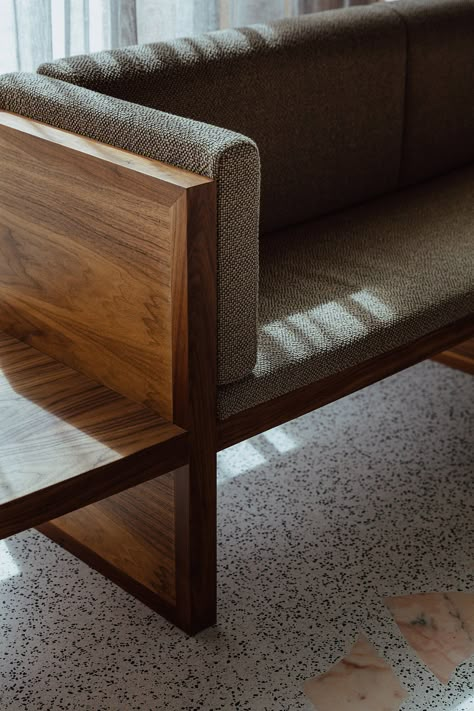 Banquette Restaurant, Walnut Timber, Joinery Details, Stucco Walls, Banquette Seating, Ceramic Houses, Floor To Ceiling Windows, Furniture Details, Window Seat