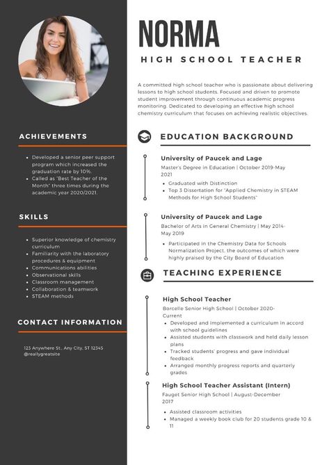 resume template for teachers Highschool Teacher, Resume Advice, Design Bundles Svg, High School Chemistry, Teacher Resume Template, Resume Writing Tips, Jobs For Teachers, Teaching Career, Progress Monitoring