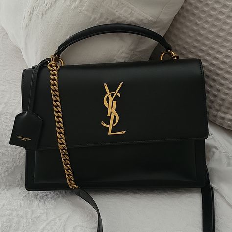 Authentic Ysl Sunset Medium Top Handle Bag With Detachable Strap And Gold/Brass Hardware. Excellent Condition. See Pictures For More Details On Dimensions. Keep 20% Poshmark Fees In Mind When Making An Offer. Sac Yves Saint Laurent, Bags Ysl, Expensive Bag, My Style Bags, Luxury Bags Collection, Handbag Essentials, Tas Fashion, Saint Laurent Bags, Girly Bags