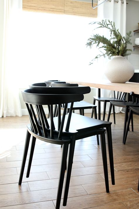 New Low Back, Modern Spindle Chairs for the Dining Room! - Chris Loves Julia Spindle Chairs, Farmhouse Accent Chair, Modern High Chair, Low Back Dining Chairs, Spindle Chair, Windsor Dining Chairs, Wooden Dining Room Chairs, Black Dining Room Chairs, Scandinavian Dining Chairs