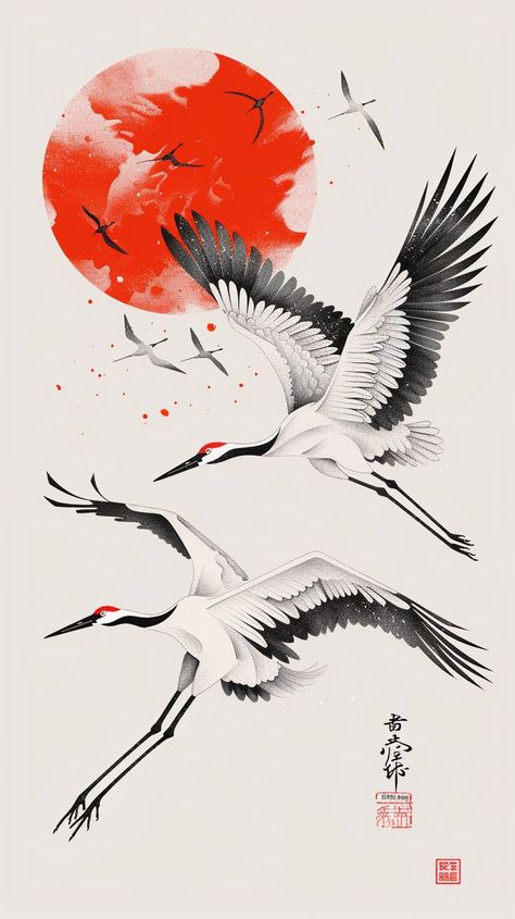 ✨🖼️Explore Amazing Midjourney Prompts - Tap Link in my Bio🎉🔗 Japanese Swan Tattoo, Japanese Crane Tattoo, Crane Drawing, Swan Tattoo, Crane Tattoo, Samurai Tattoo Design, Japanese Crane, Japanese Drawings, Mythology Tattoos