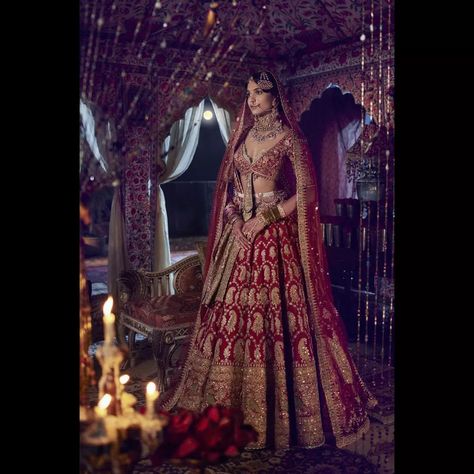 Rimple & Harpreet Narula on Instagram: “Mehtab~ A lush pomegranate hued silk lehenga. The set features bejeweled birds and traditional paisley motifs layered within an…” Lehenga Bridal Look, Red Lehenga Bridal, Rimple Harpreet Narula, Rimple Harpreet, Rimple And Harpreet Narula, Best Indian Wedding Dresses, Gold Lehenga, Lehenga Bridal, Trending Wedding