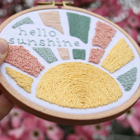 Caitlin Rose on Instagram: “I went outside today and wore jeans and hung out with another person (six feet away) and a dog (not six feet away) for the first time in…” Sunshine Embroidery, Spring Embroidery, Christmas Embroidery Patterns, Color Guide, Punch Needle Embroidery, Pattern Embroidery, Hand Embroidery Pattern, Hello Sunshine, Hand Embroidery Art