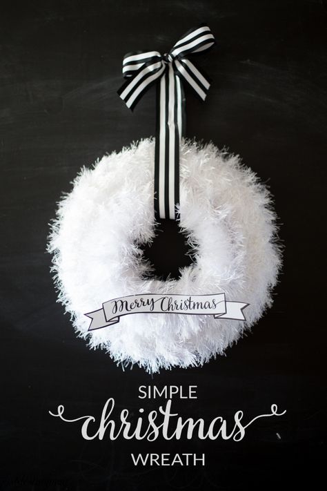 This is called a simple wreath for a reason. There are only a few steps to get this beautiful look. It's an affordable craft that can easily be done on a craft night with friends or watching your f... Black White Christmas, White Christmas Wreath, Christmas Wreaths Diy Easy, Diy Christmas Wreaths, Easy Christmas Wreaths, Christmas Wreaths To Make, Christmas Wreaths For Front Door, White Christmas Decor, Navidad Diy