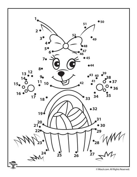 Easter Bunny and Basket Dot to Dot Påskeaktiviteter For Barn, Oppgaver For Barn, Easter Art Project, Fargelegging For Barn, Dot To Dot Printables, Easter Worksheets, Easter Bunny Colouring, Kindergarten Art Projects, Dots Free