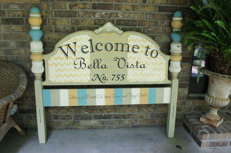 repurposed furniture ideas | Repurposed Headboard Sign with Annie Sloan Chalk Paint | Bella Tucker ... Headboard Sign, Upcycle Headboard, Headboard Makeover, Vintage Headboard, Repurposed Headboard, Old Headboard, House Numbers Diy, Vintage Headboards, Diy Headboards