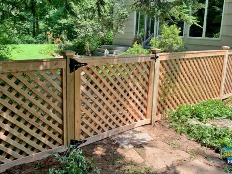 Lattice Fencing Ideas Diy, Lattice Around Deck, Lattice Deck, Lattice Fence Panels, Fence Planning, Cedar Paneling, Wood Fences, Fence Designs, Fence Doors