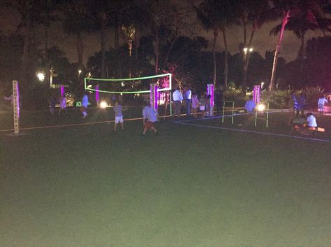 Glow in the dark party for kids at Breakers in Palm Beach, volleyball, soccer and toss games all glow in the dark with a DJ Glow In The Dark Capture The Flag, Glow In The Dark Beach Party, Glow In The Dark Volleyball Party, Glow In The Dark Volleyball, Summer Volleyball, Asb Ideas, Volleyball Party, Glow In The Dark Party, Dark Beach