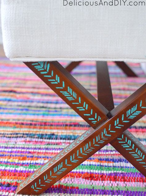 Western Furniture Dressers, Furniture Makeover Ideas, Outdoor Furniture Makeover, Southwestern Furniture, Bench Makeover, Painted Furniture Ideas, Kilim Bench, Furniture Stencil, Painted Benches