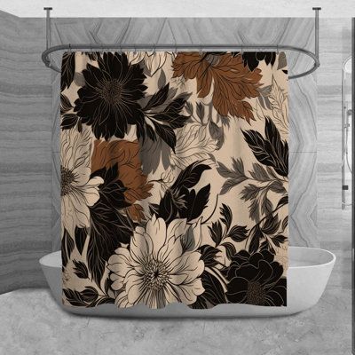 Upgrade your bath decor with this Floral shower curtain. The perfect Pattern shower curtain to fit in with your Black bath decor. Your new designer shower curtain will be vibrant and one of a kind! It is made of mildew-resistant fabric. This artistic shower curtain is specially dyed into the fabric and will not fade. You can machine wash it and it is durable. The design covers the entire shower curtain. Our dye sublimation printing process prevents fading so your new curtain will last for many y Copper And Grey Bathroom, Shower Curtain Grey Bathroom, Moroccan Shower Curtain, Cream And Black Bathroom Ideas, Black And Beige Bathroom Decor, Black And Brown Bathroom, Aztec Bathroom Decor, Bathroom With Shower Curtain, Floral Shower Curtain Bathroom