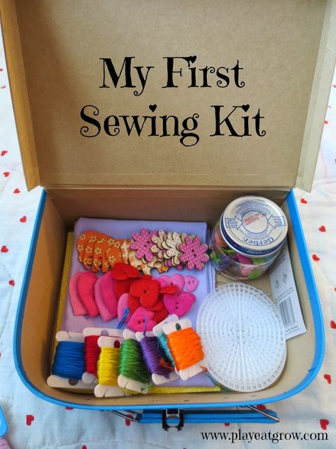 DIY First Sewing Kit Sewing Kits Diy, Diy Sewing Kit, Kids Sewing Kit, Holiday Hand Towels, Kids Sewing, Diy Gifts For Kids, Trendy Sewing, Sewing Projects For Kids, Diy Craft Kits