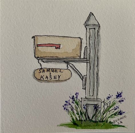 Mailbox Doodle, Mail Box Drawing, Mailbox Tattoo, Mailbox Drawing, Mailbox Art, Cottage Drawing, Painting Practice, Reference Pics, House Drawing