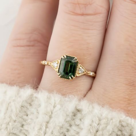 Engagement Rings – Envero Sapphire Wedding Rings Vintage, Classic Engagement Ring Emerald, Vintage Green Engagement Rings, Dark Green Sapphire Ring, Emerald Princess Cut Ring, Non Traditional Engagement Rings Emerald, Vintage Green Sapphire Ring, Green Sapphire Emerald Cut Engagement Ring, Unique Wedding Rings Emerald