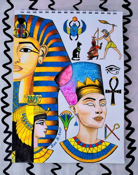 Paintings From Ancient Egypt, Ancient Egyptian Art Design, Queen Nefertiti Drawing, Egypt Art Drawing, Ancient Egyptian Drawing, Ancient Egypt Art For Kids, Ancient Egypt Drawing, Egyptian Art Drawing, Ancient Egypt Crafts