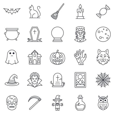 Halloween Icing, Halloween Sleeve, Cute Halloween Drawings, Calendar Doodles, Mini Icons, Halloween Doodles, Symbol Drawing, Halloween Symbols, Small Doodle