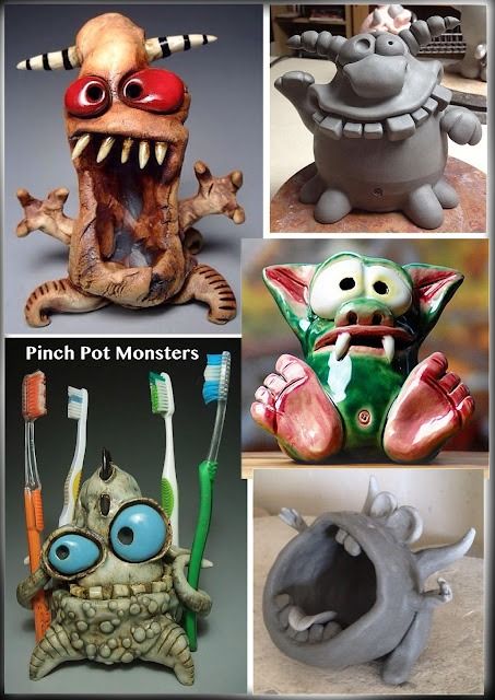 CLAY WORK - Pinch Pot Monster - Years 3 and 4 Pinch Pot Monsters, Pinch Pot Ideas, Ceramic Monsters, Clay Pinch Pots, Clay Projects For Kids, Ceramic Pinch Pots, Clay Lesson, Bee Artwork, Clay Monsters