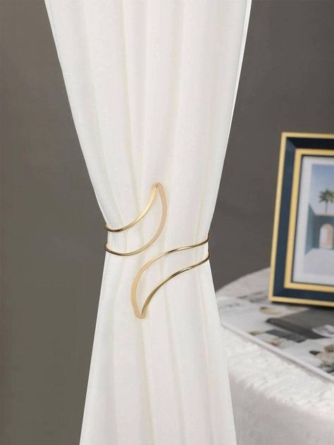 Gold  Collar  Iron   Embellished   Home Decor Curtains Living Room Modern, Unique Curtains, Steel Curtain, Plain Curtains, Curtain Holder, Gold Curtains, Curtains Holdbacks, Stylish Curtains, Metal Curtain