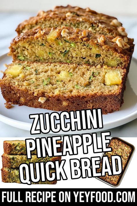 Zucchini Pineapple Quick Bread - Yeyfood.com: Recipes, cooking tips, and kitchen hacks for home cooks of all levels Zucchini And Pineapple Bread Recipes, Zucchini And Pineapple Bread, Kiwi Bread, Zucchini Recipes Bread, Zucchini Bread With Pineapple, Zucchini Nut Bread, Pineapple Quick Bread, Pineapple Zucchini Bread, Zucchini Pineapple Bread