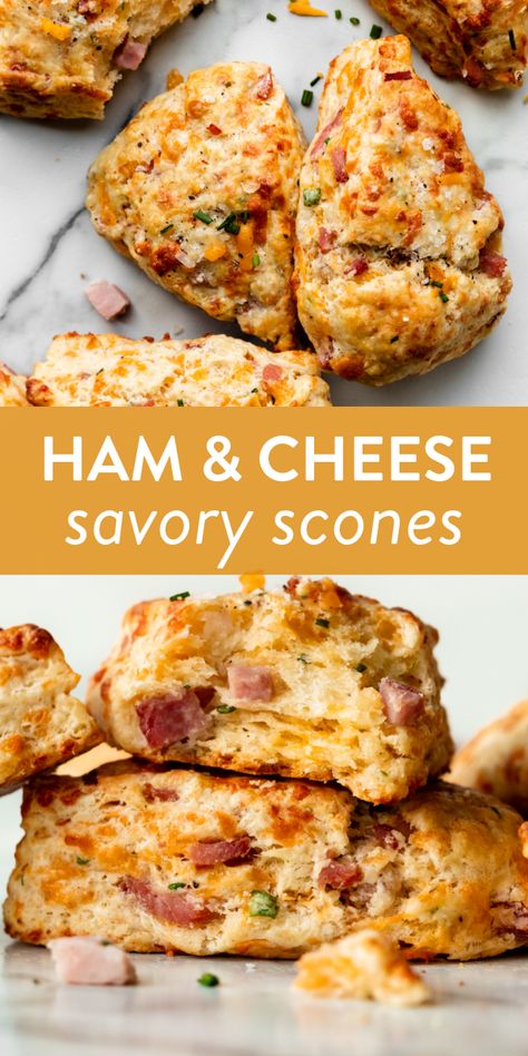 Easy Savory Scones, Recipes To Use Up Ham, Mini Scones Recipe High Tea, Scone Ideas Sweet, High Tea Food Recipes, Baked Goods That Sell Well, Ham And Cheese Scones Recipes, Savory Scone Ideas, Types Of Scones