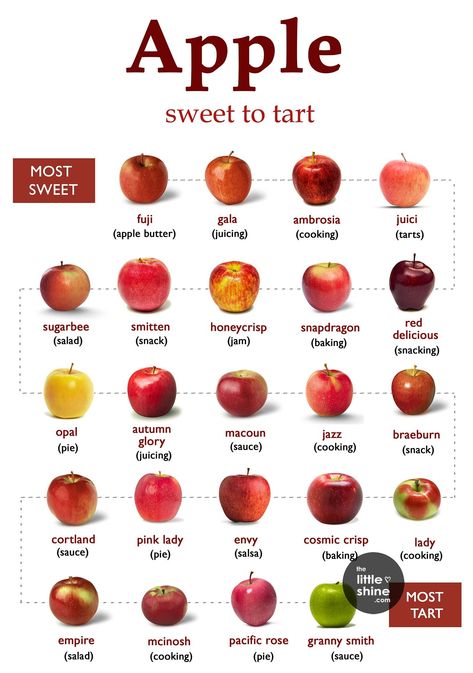 TYPES OF APPLES and USES - The Little Shine Apple Chart, Types Of Apples, Life Made Simple, Apple Types, Sour Fruit, Food Infographic, Apple Varieties, Food Info, Pink Lady