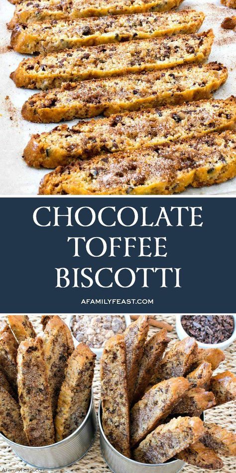 Chocolate Toffee Biscotti - A Family Feast® | Best biscotti recipe, Almond biscotti recipe, Chocolate toffee Toffee Biscotti Recipe, Best Biscotti Recipe, Italian Cookie Recipes, Almond Biscotti, Biscotti Cookies, Biscotti Recipe, Toffee Bits, Chocolate Toffee, Family Feast