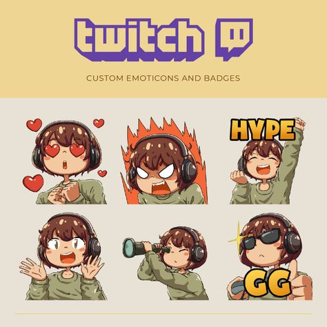 I will create cute custom twitch emotes or badges Twitch Aesthetics, Emote Ideas, Chibi Emotes, Twitch Logo, Twitch Streaming, Emotes Twitch, Logo Banner, Twitch Emotes, Twitch Channel