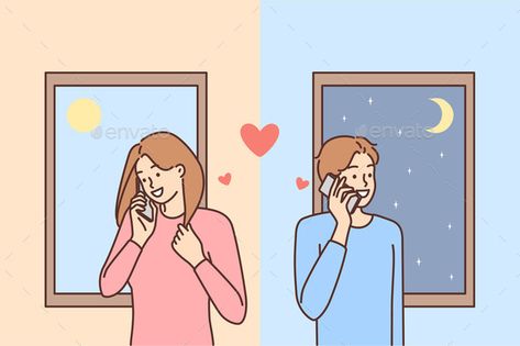 Man and Woman in Love are Flirting on Phone in Flirting Drawing, Phone Advertisement, Wedding Couple Cartoon, Woman In Love, Face Anatomy, Guy Talk, Couple Illustration, Character Sketches, On Phone