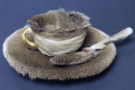 Meret Oppenheim. Object, 1936. Fur-covered cup, saucer, and spoon, cup 4-3/8" in diameter; saucer 9-3/8" in diameter; spoon 8" long, overall height 2-7/8" (The Museum of Modern Art, New York) Dada Art Movement, Meret Oppenheim, Dada Art, Istoria Artei, Marcel Duchamp, Contemporary Textiles, Found Object Art, Henri Rousseau, Paul Gauguin