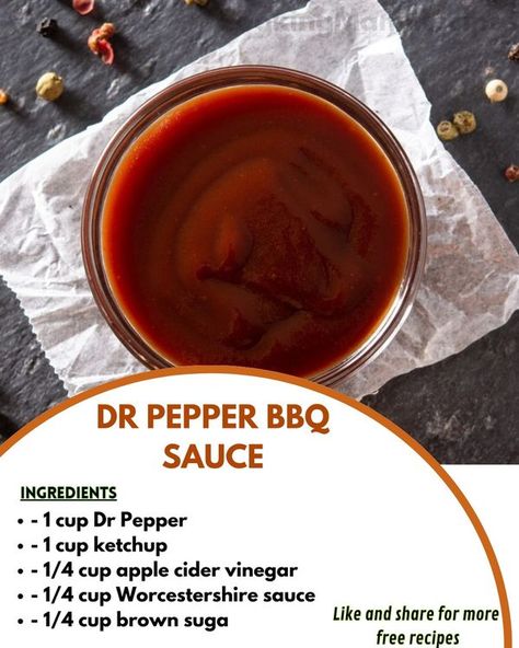 DR PEPPER BBQ SAUCE - Amazing Flavor... - Cookingmami Recipes Dr Pepper Bbq Sauce, Pepper Bbq Sauce, Bbq Sauce Ingredients, Homemade Bbq Sauce Recipe, Barbecue Sauce Recipes, Bbq Sauce Recipe, Fall Dinner Recipes, Bbq Sauce Homemade, Fall Dinner