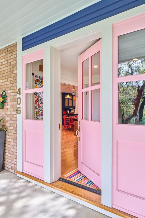 14 of the Prettiest Porch Paint Colors, Handpicked by Designers Enclosed Porch Paint Colors, Pink Exterior Paint Colors For House, Behr Pink Paint, Pink Exterior Paint, Colorful Home Exterior, Porch Paint Colors, Pink House Exterior, Pink Doors, House Fever