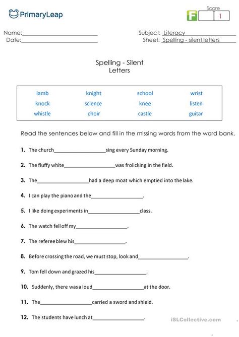 Silent Letters Worksheet, Ged Worksheets, Words With Silent Letters, Map Skills Worksheets, Silent Letters, Substitute Binder, Advance English, Worksheets For Grade 3, English Stories For Kids