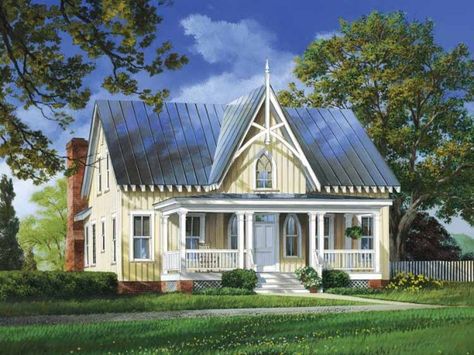 Gothic Revival House Plan with 2802 Square Feet and 4 Bedrooms(s) from Dream Home Source | House Plan Code DHSW55265 Gothic Revival House Plans, Country Farmhouse House Plans, Gothic Revival House, House In The Country, Victorian House Plans, Small Cottage Homes, Farmhouse Style House Plans, Cottage Plan, Craftsman Style House Plans