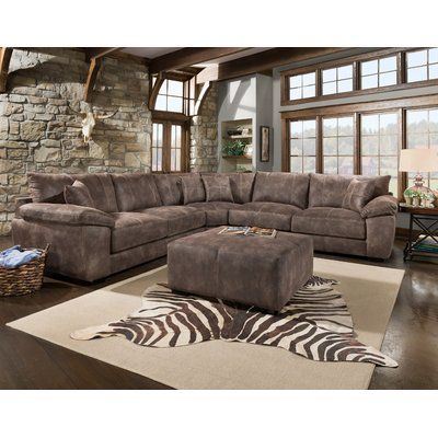 Loon Peak Lang Symmetrical Sectional Brown Sectional, Faux Leather Sofa, Sectional With Ottoman, Square Ottoman, 3 Piece Sectional, Upholstered Sectional, Living Room Sets Furniture, Corner Sectional, Living Room Sectional