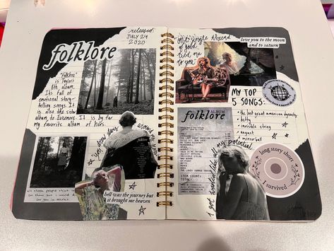 Tour Journal Ideas, Folklore Scrapbook, Folklore Journal Page, Eras Tour Journal Page, Taylor Swift Sketchbook, Eras Tour Scrapbook, Folklore Journal, Taylor Swift Scrapbook, Taylor Swift Journal