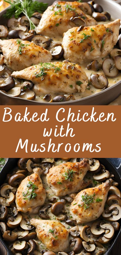 Baked Chicken with Mushrooms Recipe | Cheff Recipes Chicken And Mushroom Recipes Baked, Easy Chicken Mushroom Recipes, Chicken Breast Recipes With Mushrooms, Chicken Recipes With Mushrooms, Chicken Breast And Mushroom Recipes, Chicken With Mushrooms Recipes, Chicken And Mushrooms Recipes, Chicken And Mushroom Bake, Chicken Breast With Mushrooms