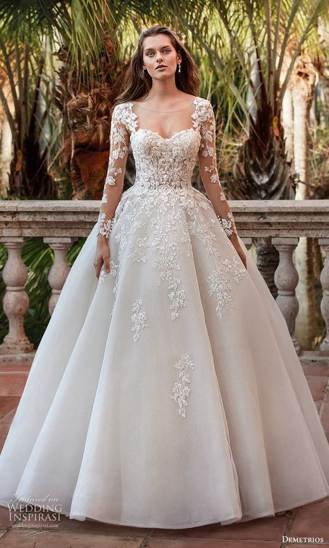 demetrios 2023 bridal long sleeve sleeveless strapless sweetheart neckline romantic lace a line ball gown wedding dress chapel train 1202 3 -- Demetrios 2023 Wedding Dresses | Wedding Inspirasi #wedding #weddings #bridal #weddingdress #weddingdresses #bride #fashion #label:Demetrios #week:332022 #year:2023 ~ 2023 Wedding Dresses, Elegant Long Sleeve Wedding Dresses, Demetrios Wedding Dress, Christian Wedding Gowns, Latest Wedding Gowns, A Line Ball Gown, Long Sleeve Bridal Dresses, Elegant Bridal Gown, Pretty Wedding Dresses