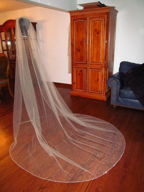 Wedding Veil Chapel Length Illusion Tulle by ElaborateStitches, $250.00 Vintage Birdcage Veils, Chapel Length Wedding Veil, Rhinestone Veil, Beaded Wedding Veils, Ivory Bridal Veil, Ivory Bride, Chapel Length Veil, Cathedral Bridal Veils, Comb Veil