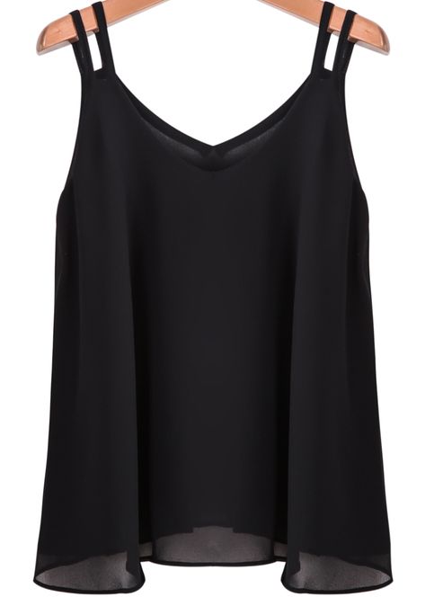 Chiffon Cami Tops, Spaghetti Strap Blouses, Chiffon Tank Tops, Black Cami Top, Black Spaghetti, Black Spaghetti Strap, Black Camis, Couture Tops, Cami Top