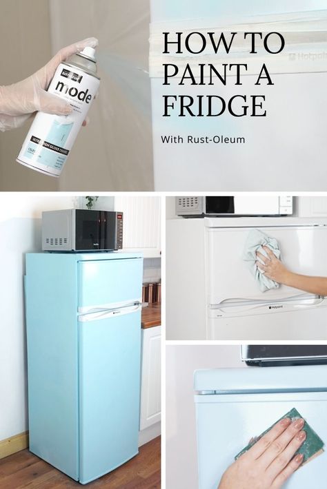 With this easy DIY you can spray paint a refrigerator using Rust-Oleum MODE spray paint. Can You Paint A Refrigerator, Diy Painted Fridge, Spray Paint Refrigerator, Painting A Refrigerator, Painted Refrigerator Diy, Paint Refrigerator Diy, Spray Paint Fridge, Painting Appliances Diy, Paint A Refrigerator Diy