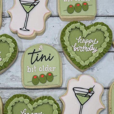 Hayleycakes And Cookies on Instagram: "Yaaaallllllll. This tini bit older cookie set is on our website now! We ship anywhere in the USA and have 2 day availability yall! So much fun! 💕💕  https://hayleycakesandcookies.com/product/tini-bit-older-birthday-cookie-set-of-12/  #bestcookiesever #yum #martini #tinibitolder #texasbakery" A Tiny Bit Older Cookies, Botox Cookies, A Tiny Bit Older Cake, A Tiny Bit Older, Tinis Weenies, 30th Birthday Sugar Cookies, 21 Birthday Cookies, Martini Party Ideas Decoration, Tini Bit Older Bday Theme