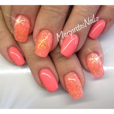 Orange coral summer nails @MargaritasNailz Coral Nails Glitter, Coral Summer Nails, Uñas Color Coral, Bright Coral Nails, Coral Nails With Design, Summer Holiday Nails, Nails Yellow, Coral Nails, Bright Summer Nails