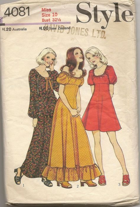 Peasant Dress Pattern, Vintage Clothes Patterns, Maxi Dress Boho, Patron Vintage, Vintage 1973, 70s Inspired Fashion, Vintage Dress Patterns, Sewing Design, 70s Style