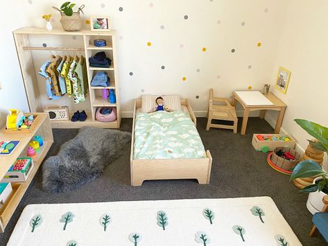 Montessori toddler room Sydney Australia two year old Montessori Home Decor, Montessori Bedroom 6 Months, Montessori Bedroom Layout, Montessori Bedroom Decor, Colorful Montessori Bedroom, Simple Montessori Bedroom, Montessori Boys Room, Two Year Old Bedroom, Two Year Old Room