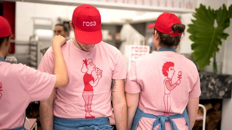 Rosa on Behance Rosa Pizza, Pink Restaurant, Cafe Uniform, Pizza Branding, Restaurant Uniforms, Staff Uniforms, Pink Panda, Pizza Restaurant, Restaurant Branding